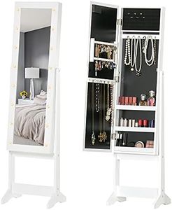 HOMCOM Armoire à bijoux armoire de rangement sur pieds boîte à bijoux avec miroir multi-rangements éclairage LED blanc