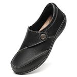 Geoeleph Women's Loafers Casual Slip On Comfort Walking Flats Leather Driving Moccasins, Black, 9.5