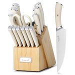 Kuisine Kitchen Chef's Knife Set Block Utensils Set, German High Carbon Stainless Steel Razor-Sharp Blade Ergonomic Handle, Kitchen Knife Block Set with Built-in Sharpener, Elegant Gift(Ivory,15pcs