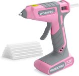 WORKPRO Pink Cordless Hot Melt Glue Gun, 7.2V Rechargeable Fast Preheating Glue Gun Kit with 20 Pcs Premium Mini Glue Stick, Use While Charging, Automatic-Power-Off Glue Gun for Art, Craft, Decoration