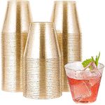 QYCX 50 PCS Plastic Cups, 9 oz Disposable Drinking Cups Glitter Plastic Cups 9 OZ Clear Plastic Cups Tumblers Gold Glitter Cups Disposable Gold Cups Disposable Wedding Cups Party Cups Wine Cups for Wedding Thanksgiving Halloween Christmas Party Baby Shower Bridal Shower Birthday Anniversary Home Office Bars Champagne Cold Drinks Tea Punch Juice Soda (Gold Plastic Cup)