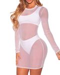 Allchic Womens Sexy Sheer Mesh Dress Short Sleeve Cover Ups See Through Club Wears - - Small