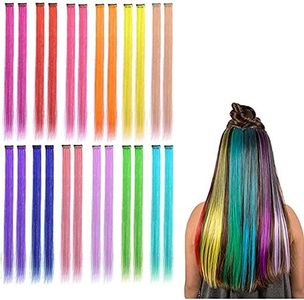 24 Pieces 20inch Colored Clip in Hair Extensions Rainbow Straight Highlight Hairpieces