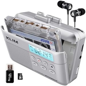 KLIM K7 Cassette Tape Player + Cassette to MP3 Converter + Portable Walkman Cassette Player + Tape Recorder with Built-in Microphone & Speaker + Rechargeable Battery + Earphones + 16GB SD Card-Silver