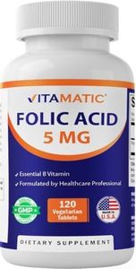 Vitamatic Folic Acid 5mg (5000 mcg) - 120 Vegetarian Tablets - (Vitamin B9 Folate)