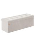 ABHENG Folding Storage Ottoman, Velvet Storage Bench, Footrest, Bed End Stool, Footstool, Removable Divider, for Living Room, Bedroom, 38 x 110 x 38 cm, 300 kg Load Capacity, Cream White ASND02W