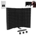 Locisne Microphone Isolation Shield, Unfold 180° Foldable Studio Mic Sound Absorbing Foam Reflector Professional Shield for Tabletop Countertop Stand Microphone Recording Equipment Studio, Black