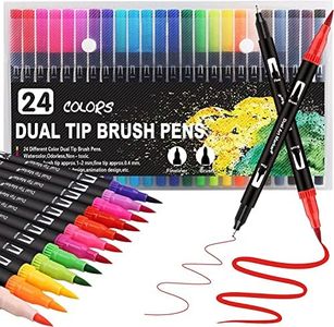 Corslet 24 Colors Dual Tip Watercolor Brush Markers | Fine Liner & Brush Pens Set for Calligraphy, Drawing, Sketching | Ideal for Bullet Journaling and Waterbased Coloring | Multicolor