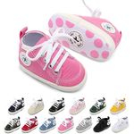 Baby Girls Boys Shoes Soft Anti-Slip Sole Newborn First Walkers Star High Top Canvas Denim Unisex Infant Sneaker (A01-Pink, 0-6 Months)