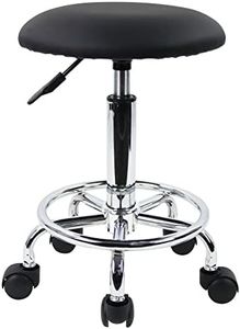 KKTONER Swivel Rolling Stool Height Adjustable PU Leather Cushion Salon Vanity Massage Office Stool Chair Small (Black)