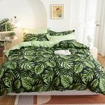 Girls Palm Leaf Bedding Set King Leaves Duvet Cover Kids Women Cute Green Plant Decor Comforter Cover Breathable Soft Botanical Bedding Luxury Tropical Quilt Cover with 2 Pillowcase,No Comforter