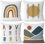 KEUSPI Kids Decorative Pillow Covers, Adventure Camper Kids Room Rainbow Sun Mountain Throw Pillow Cover, Kids Pillows Decorative for Classroom Playroom, Kids Room Nursery Decor 18×18 Set of 4