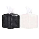 Tissue Box Cover Holder - Decorative 5X5X5'' PU Leather Square Tissue Box Holder, Black/White Waterproof Kleenex Box Covers, Facial Paper Organizer for Tabletop, Bathroom, Car, Office