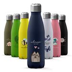 Tirita Personalised Water Bottle - Thermal Travel Flask for Hot & Cold Drinks - Insulated Stainless Steel Bottle - Gym, Office, School Drink Bottles - 500ml water bottle [24- Kitten Cat Hearts Name]