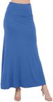 Azules Maxi Skirt for Women- Elegant Long Women's Skirts- Solid Color, Soft, Stretchy, Flowy Boho Rayon- Womens High Waist Fold Over for Any Occasion - Indigo Blue, Small