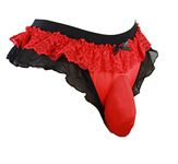 aishani Men's lace Underwear Bikini Briefs Panties stitched comfy pouch, Red, Medium