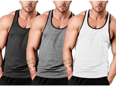 COOFANDY Men's Workout Tank Tops 3 Pack Quick Dry Gym Muscle Sleeveless T Shirts Black/White/Grey