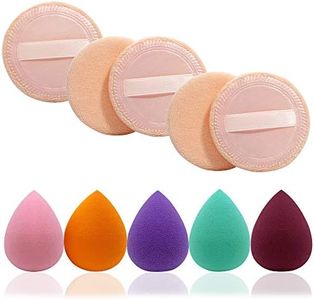5 Pieces Beauty Sponge and 5 Pieces Powder Puff, findTop Makeup Beauty Sponges Blender, Replacement for Powder Foundation Container, 2.4 Inch