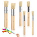 6 Pieces Wooden Stencil Brushes Set Natural Bristle Paint Brushes art painting bristle brushes for Acrylic Painting, Oil Painting, Watercolor Painting, Card Making, DIY Art Crafts Projects, 3 Sizes