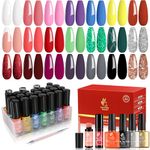 Lavender Violets 25 Pcs Gel Nail Polish Set,UV LED Soak Off Base,Glossy n Matte Top Coat,Blooming Gel Brush Pen Red Green Sliver Glittery Gold Classical White Pink Purple Grey Black Blue Nail Art C997