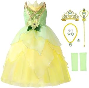 MDYCW Princess Tiana Fairy Costume Halloween Dress up for Girls, Special Occasion Dresses Birthday Party Fancy Outfits