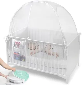 Izybu Baby Crib Tent - See Through Mesh Crib Net - Pop Up Crib Tent - Crib Tent to Keep Baby from Climbing Out - Secure, Safe & Breathable Premium Toddler Crib Canopy - Transparent White