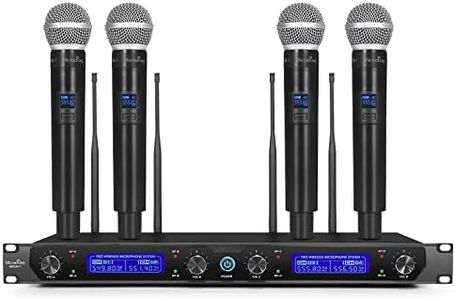 MicrocKing Wireless Microphone System, with 4 Handheld Mics, Metal Build, Fixed Frequency, Long Range 400ft, Ideal for Party/Wedding/Church/Conference/Speech（MK240-1）