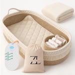 ZEAL'N LIFE Baby Changing Basket with Waterproof Pad, Diaper Caddy Organizer, Blanket & Cotton Bag, Portable Changing Table Topper for Dresser, Travel, Boho Nursery Decor, Changing Pad (Beige)