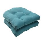 Pillow Perfect Indoor/Outdoor Forsyth Wicker Seat Cushion, Turquoise, Set of 2