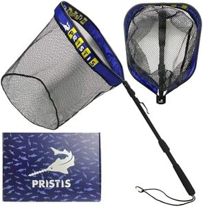 Pristis 20'' Depth Floating Lightweight Fishing Net with Telescopic Pole Handle, Rubber Coat Landing Net Freshwater Saltwater, 39'' Foldable Extendable Dip Net, Boat/Kayak Fish Net for Catch Release