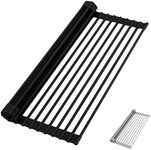 HANZENMA Roll Up Dish Drying Rack Over The Sink Kitchen Roll Up Sink Drying Rack Multipurpose Foldable Sink Drying Mat, Heat-Resistant, Anti-Slip & Anti-Rust Dish Rack for Kitchen, 17" x 13", Black