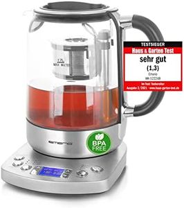 Emerio WK-122248 Glass Tea Kettle Test Winner with Grade 1.3 Fully Automatic Tea Strainer Soft Close Borosilicate Glass BPA Free 1.7 L Volume Temperature Selection 2200 W Black/Silver