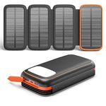 CONXWAN Solar Charger Power Bank – 27000mAh USB C Solar Phone Charger with 3 USB Outputs with 4 Foldable Solar Panels Battery Pack Charger Compatible with Most Smartphone