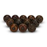 FURNISHFUL FINESSE Dresser Knobs for Cabinets and Drawers Assorted, Dusty Ceramic Knob & Pull Handle for Kitchen Brown Cupboard Wardrobe Decorative Furniture Knobs - Pack of 12, (Dark Brown)