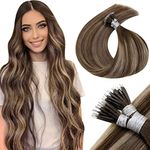 LaaVoo Nano Ring Hair Extensions 16 Inch 50s 50g Balayage Dark Brown to Dark Blonde with Dark Blonde Nano Beads Hair Extensions Remy Straight Nano Tip Hair Extensions Real Human Hair #4/18/4