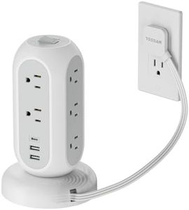 Flat Plug Power Strip Tower, TESSAN Ultra Thin Retractable Extension Cord 5 FT, Surge Protector 11 Outlets with 3 USB Charging Station, 1050J, Office Supplies, Desk Accessories, Dorm Essentials