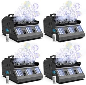 2000W Fog Machine, 3 in 1 Fog Bubble Machine with 2 Bubble Fans, 7 CH RGB 18 LED Lights Smoke Bubble ALL IN 1 Machine, Fog Machine for Party, Wedding, Festival, Birthday, 4 PACK