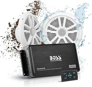 BOSS Audio Systems ASK902B.6 Marine Boat 6.5 inch Speakers and 4 Channel Amplifier Package - 500 High Output, Bluetooth Remote, Waterproof Pouch