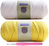 Mooaske 2 Pack T-Shirt Crochet Yarn for DIY Knitting Crochet Cloth Blanket Bag Dolls - 400g Chunky Thick Yarn for Crocheting with Polyester-Spandex Blend Elastic Fabric (Yellow+White)