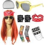 SJENG 80s Rocker Costume, 7 Piece Rocker Wig kit, 80s Costume Men Rocker ， for 80s 90s Rocker Costume