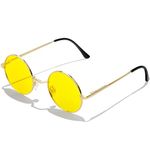 KANASTAL Night Driving Glasses for Men Round Night Vision Glasses Womens Yellow Round Glasses Anti Glare Night Driving Glasses Metal - Gold Frame Yellow Lens