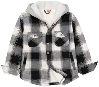 Baby Toddler Boy Girl Sherpa Fleece Lined Hooded Plaid Flannel Jacket,Thick Flannel Shirt Shacket Black White 2T