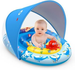 EZIGO Baby Pool Float with Canopy UPF50+ Sun Protection, Inflatable Kids Pool Floats with Ocean Animal Toys for Babies 6-36 Months, Infant Swimming Float with Adjustable Safety Seat for Boys Girls