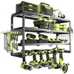 MOOMSINE 4 Layer Power Tool Organizer Wall Mount, Battery Tools Holder with Charging Station Shelf, Cordless Drill Hanger Storage Rack for Garage Organization, Workshop, Pegboard - 24 Inch 6 Slots