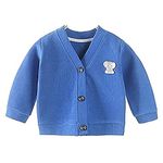 MOMISY Baby Boy & Girls Cotton Blend Sweater Jacket Front Open V Neck Cardigan- (Blue, 6-12 Months)