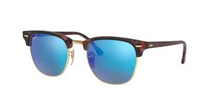 Ray-Ban RB3016 Clubmaster Square Sunglasses, Sand Havana On Gold/Grey Mirror Blue, 51 mm