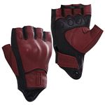 Harssidanzar Mens Motorcycle Gloves Half Finger Goatskin Leather Gloves GM037CA, Oxblood/Black,Size Medium