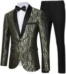 LiveZou Men's Floral Dinner Party Prom Wedding Stylish Tuxedo Suits for Men One Button Dinner Jacket Pants Set, Gold-2 Pieces, Large