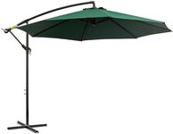 Outsunny 3(m) Garden Banana Parasol Hanging Cantilever Umbrella with Crank Handle, 8 Ribs and Cross Base for Outdoor, Sun Shade, Dark Green