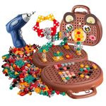 Creative Toolbox with Toys Electric Drill Screwdriver Tool Set Creative Mosaic Puzzle Toy - 203 Pieces Electric Drill Toy & Rainbow Fasteners, STEM Building Set for Kids 3+ Years Old (Multicolor)